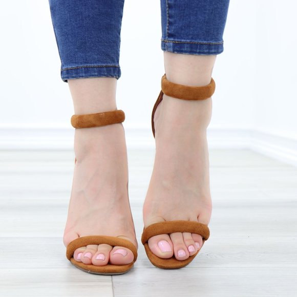 Brown Faux Suede Needle High Heel Open Toe Stiletto Sandals - Picture 8 of 10